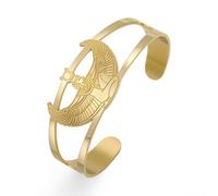 Amaxer Egyptian Winged Isis Goddess Open Cuff Bangle Bracelet for Women Stainless Steel Ancient Egypt Symbol Amulet Mythology Adjustable Wristband Bracelet