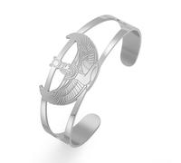 Amaxer Egyptian Winged Isis Goddess Open Cuff Bangle Bracelet for Women Stainless Steel Ancient Egypt Symbol Amulet Mythology Adjustable Wristband Bracelet