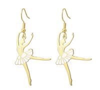 Amaxer Enamel Ballerina Earrings for Women Stainless Steel Gymnastics Ballet Ballerina Dance Dancer Trendy Jewellery Dangle Drop Earrings for Dance Lovers (Style1-G)