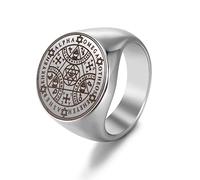 Amaxer Enochian Angel Ring for Men Pentagram Enochian Magic Amulet Statement Ring Statement Band for Men Women (9, Silver)