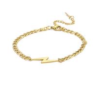Amaxer Flash Bracelet Minimalist Geometric Pendant Necklace Zig Zag Lightning Bolt Pendant Charm Bracelet for Unisex Flat Cuban Chain (Gold)
