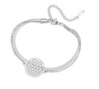 Amaxer Flower of Life Bracelet for Women Stainless Steel Seed of Life Mandala Sacred Geometry Protection Statement Jewellery Double Layers Adjustable Bracelet Bracelet (Silver)