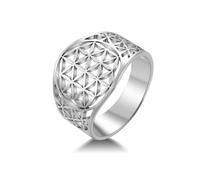 Amaxer Flower of Life Ring for Women Mandala Sacred Geometry Trendy Stainless Steel Hollowed Out Statement Band Finger Ring (Silver, 17mm)