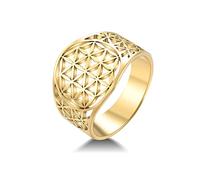 Amaxer Flower of Life Ring for Women Mandala Sacred Geometry Trendy Stainless Steel Hollowed Out Statement Band Finger Ring (Gold, 19mm)