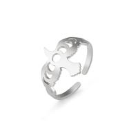 Amaxer Flying Bald Hawk Eagle Moon Phase Ring for Women Stainless Steel Animal Bird Adjustable Statement Finger Ring Dainty Jewellery (Silver)