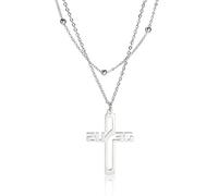 Amaxer Ichthys Necklace Cross Jesus Christ Angel Love Fish Christian Symbol Charm Pendant Necklace for Women Christian Jewelry stainless Steel Double Layer Beaded Necklace (Cross-S)