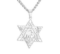 Amaxer Israel Lion of Judah Magen Star Of David Necklace Hebrew Jewish Judaica Jewellery Chain Pendant Necklace for Women Girls (Silver)