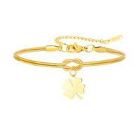 Amaxer Love Knot Lucky Four leaf Clover Pendant Bracelet for Women St Patricks Day Double Snake Chain Celtic Love Knot Adjustable Stainless Steel Bracelet (Gold)