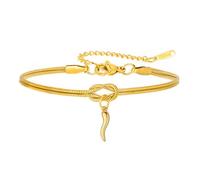 Amaxer Love Knot Lucky Italian Horn Pendant Bracelet for Women Red Chili Pepper Cornicello Lucky Amulet Double Snake Chain Celtic Love Knot Adjustable Stainless Steel Bracelet (Gold/Gold)
