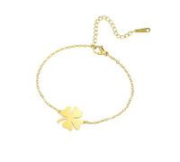 Amaxer Lucky Four Leaf Clover Beaded Double Chain Ankle Anklet Bracele St Patricks Day Good Luck Amulet Flower Charm Adjustable Bracelet for Women (Gold)