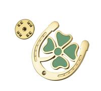 Amaxer Lucky Horseshoe Irish Four Leaf Clover Brooch Stainless Steel Dual Charm Pin Elegant Good Fortune Symbol Accessory, M, Stainless Steel, no gemstone