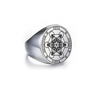 Amaxer Metatron’s Cube Ring for Men Stainless Steel Vintage Sacred Geometry Spiritual Protection Amulet Ring Statement Band for Men Women (Silver, 11)