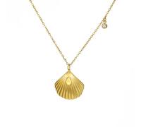 Amaxer Ocean Series Beach Necklace for Women Stainless Steel Turtle Shell Starfish Seashell Necklace with Cubic Zirconia Summer Beach Vacation Jewellery (Seashell, Gold)