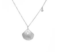 Amaxer Ocean Series Beach Necklace for Women Stainless Steel Turtle Shell Starfish Seashell Necklace with Cubic Zirconia Summer Beach Vacation Jewellery (Seashell, Silver)