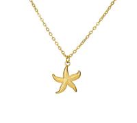 Amaxer Ocean Series Beach Necklace for Women Stainless Steel Turtle Shell Starfish Seashell Necklace with Cubic Zirconia Summer Beach Vacation Jewellery (Starfish, Gold)