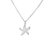 Amaxer Ocean Series Beach Necklace for Women Stainless Steel Turtle Shell Starfish Seashell Necklace with Cubic Zirconia Summer Beach Vacation Jewellery (Starfish, Silver)