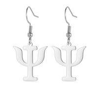 Amaxer Psi Symbol Earrings for Women Stainless Steel Greek Alphabet Psychology Psychiatry Psi Symbol Dangle Drop Earrings (Silver)