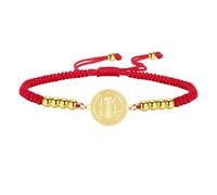 Amaxer Saint Benedict Of Nursia Bracelet for Women St Benedict Exorcism Catholic Roman Cross Religious Protector Stainless Steel Jewellery Adjustable Braided Charm Bracelet (Red-Gold)