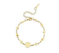 Amaxer Saint Benedict Of Nursia Cross Bracelet for Women St Benedict Medals Exorcism Catholic Roman Cross Religious Protector Stainless Steel Charm Bracelet Box Chain (Gold)