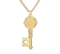 Amaxer Saint Benedict Of Nursia Exorcism Cross Key Pendant Necklace for Women Stainless Steel Catholic Roman Cross Protection Religious Jewellery Necklace (Gold)