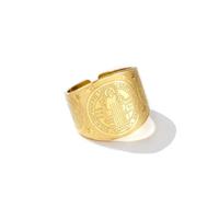 Amaxer Saint Benedict Of Nursia Ring for Men St Benedict Exorcism Catholic Roman Cross Religious Protection Adjustable Statement Wide Band Ring for Men Women (Gold)