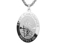 Amaxer Saint Christopher Necklace Saints Medal Religious Protection Amulet Stainless Steel Jewellery Pendant Box Chanin Necklace for Women Men (Silver)