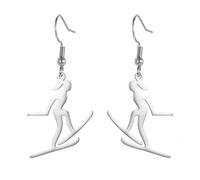 Amaxer Skiing Necklace Earrings Key Ring Ski Girl Sports Jewellery Chain Charm Necklace for Skier Ski Lovers Ski Coach Gift (Earrings)