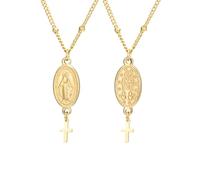 Amaxer Stainless Steel Adjustable Double-Symbol Pendant Necklace 2-Sided Miraculous Medal Virgin Mary & Cross Catholic Christian Faith Jewelry, M, Stainless Steel, No Gemstone