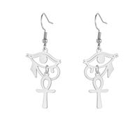 Amaxer Stainless Steel Ancient Egypt Eye of Horus and Ankh Cross Combined Dangle Hook Earrings Gothic Punk Alternative Jewelry, M, Stainless Steel, No Gemstone