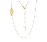 Amaxer Stainless Steel Double Sided Virgin Mary Medal Pendant Necklace Small Cross Charm Adjustable Chain Catholic Religious Jewelry for First Communion Confirmation Baptism, M, Stainless Steel, No