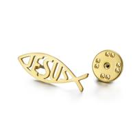 Amaxer Stainless Steel Mini Ichthys Fish Brooch Lapel Pin Subtle Christian Symbol for Jacket Collar Butterfly Clasp Accessory, S, Stainless Steel, no gemstone