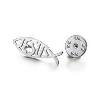 Amaxer Stainless Steel Mini Ichthys Fish Brooch Lapel Pin Subtle Christian Symbol for Jacket Collar Butterfly Clasp Accessory, S, Stainless Steel, no gemstone