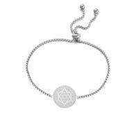 Amaxer Talisman Seal of Solomon 12 Constellation Bracelet for Women Hexagram Six Pointed Star Zodiac Protection Amulet Charm Adjustable Bracelet (Silver Boxchain)