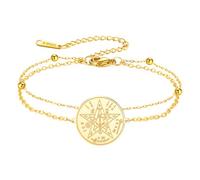 Amaxer Tetragrammaton Pentagram Bracelet for Women Magical Blessed Pentagram of Solomon Amulet Stainless Steel Adjustable Beaded Double Chain Ankle Anklet Bracelet (Gold)