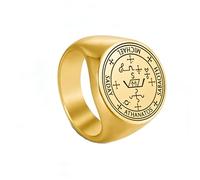 Amaxer The Seal of 7th Archangel Saint Michael Signet Ring for Men Archangels Protection Religious Rings for Men (Gold, 22mm)