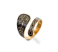 Amaxer Tree of Life Spoon Rings for Women Stainless Steel Vintage Celtic Knot Tree of Life Jewellery Adjustable Wrap Open Ring (Gold)