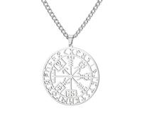 Amaxer Vegvisir Compass Necklace for Women Stainless Steel Viking Amulet Nordic Vegvisir Rune Talisman Charm Jewellery Pendant Necklace for Women (Silver)