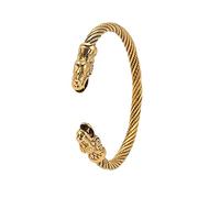 Amaxer Viking Nordic Fenrir Wolf Heads Odin Raven Crow Dragon Stainless Steel Open Cuff Bracelet Strong Amulet Jewelry Protection for Men Women (Dragon-Gold)