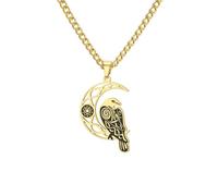 Amaxer Viking Odin Raven Crescent Moon Necklace for Men Women Stainless Steel Pentacle Celtic Knot Crow Norse Talisman Pendant Amulet Jewelry Gift