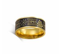 Amaxer Viking Ring for Men Women Stainless Steel Norse mythology Runes Mjolnir Vegvisir Compass Triskele Valknut Helm of Awe Celtic Knot Triquetra Jewellery Band Ring for Men Women (Gold, 20mm)
