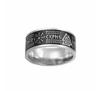 Amaxer Viking Ring for Men Women Stainless Steel Norse mythology Runes Mjolnir Vegvisir Compass Triskele Valknut Helm of Awe Celtic Knot Triquetra Jewellery Band Ring for Men Women