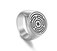 Amaxer Wheel of Hecate Symbol Signet Ring for Men Goddess Hecate Magic Symbol Amulet Rings for Men Women (Silver, 21mm)