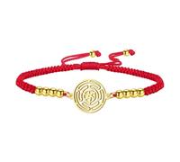 Amaxer Wheel of Hecate Symbol Woven Rope Bracelet for Women Goddess Hecate Jewellery Stainless Steel Adjustable Braided Charm Bracelet (Red - Gold)