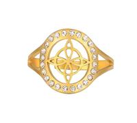 Amaxer Witch's Knot Ring for Women Stainless Steel Cubic Zirconia Circle Celtic Witches Protection Witchcraft Amulet Open Band Ring Adjustable Jewellery (Gold-Witches Knot)