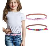 Amaxiu 2 Pack Thin Belt for Girls, Girl's Glitter Belt Cute Shiny PU Leather Belt Adjustable Rainbow Waist Belt for Jeans Dress
