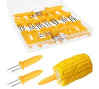 Amaxiu 20PCS Stainless Steel Corn Holders, Heat Resistant Corn Forks Corn on The Grill Cob Skewers Holders Double Fork Sweet Corn Seat Small Food Fork for Home Cooking BBQ