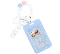 Amaxiu 3 Inch Acrylic Kpop Photocard Holder, Photocard Display Frame Kpop Photocard Stand Kpop Photocard Organizer with Keychain Love Heart Pendant for Tabletop Decor(Blue1)