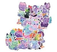 Amaxiu 50 Pcs Rainbow Starry Sky Cat Stickers, Kawaii Animal Cat Stickers, Cute Aesthetic Decals, Waterproof Vinyl Stickers for Computer, Laptop, Scrapbooking, Planner, Journals, and More