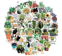 Amaxiu 50PCS Cats and Plants Stickers, Vinyl Waterproof Cute Decals Kawaii Stickers DIY Decorative Stickers for Water Bottle Laptop Phone Luggage Skateboard