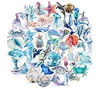 Amaxiu 50PCS Ocean Animals Stickers, Waterproof Adhesive Fish Decals Under The Sea Marine Life Stickers for Kids Birthday Party Scrapbook Skateboard Phone Laptop, 567471_1_QryyGHXaf